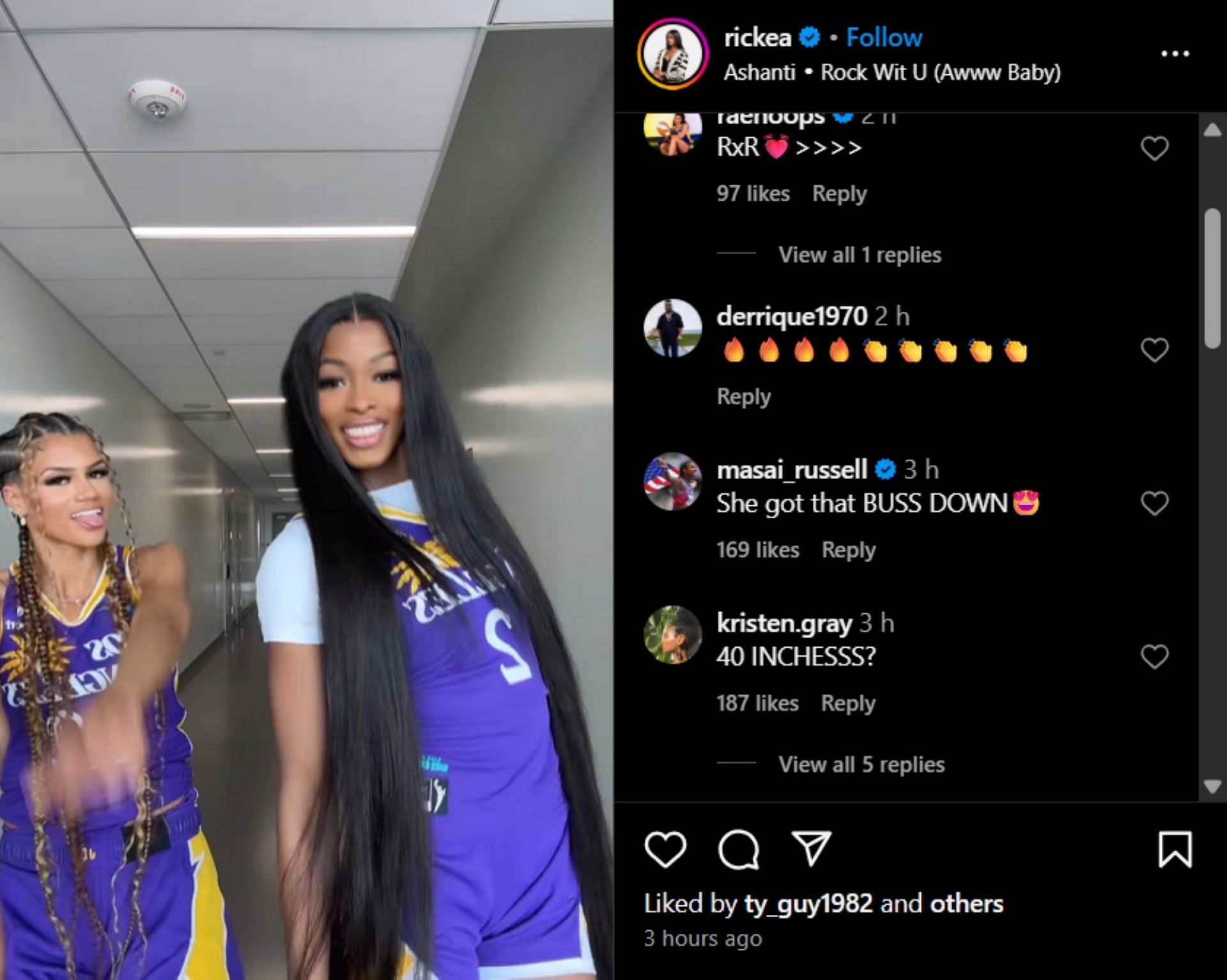 Russell commented on WNBA stars' dance; Instagram - @rickea